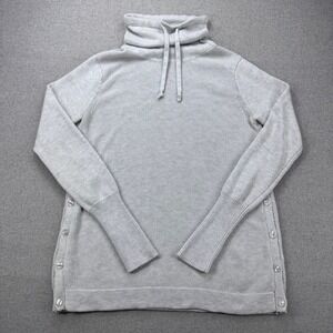 Sigrid Olsen Womens Sweater Light Gray Cowl Neck Button Side Knit Size M